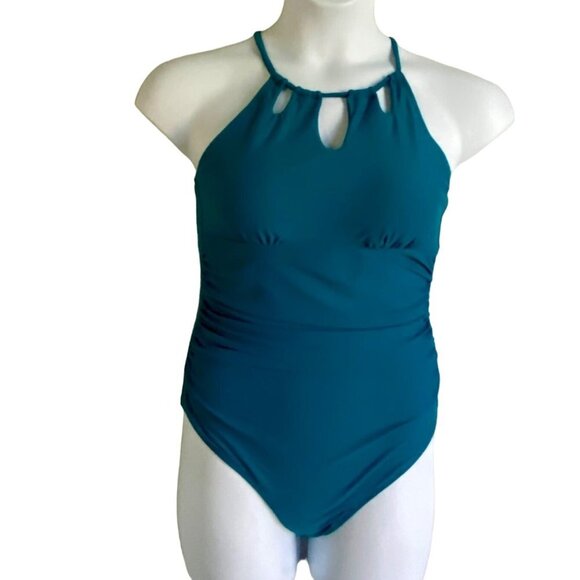 Cupshe Blue High Neck Cut Out One Piece Cross Back Straps Size Large NEW - Picture 2 of 9